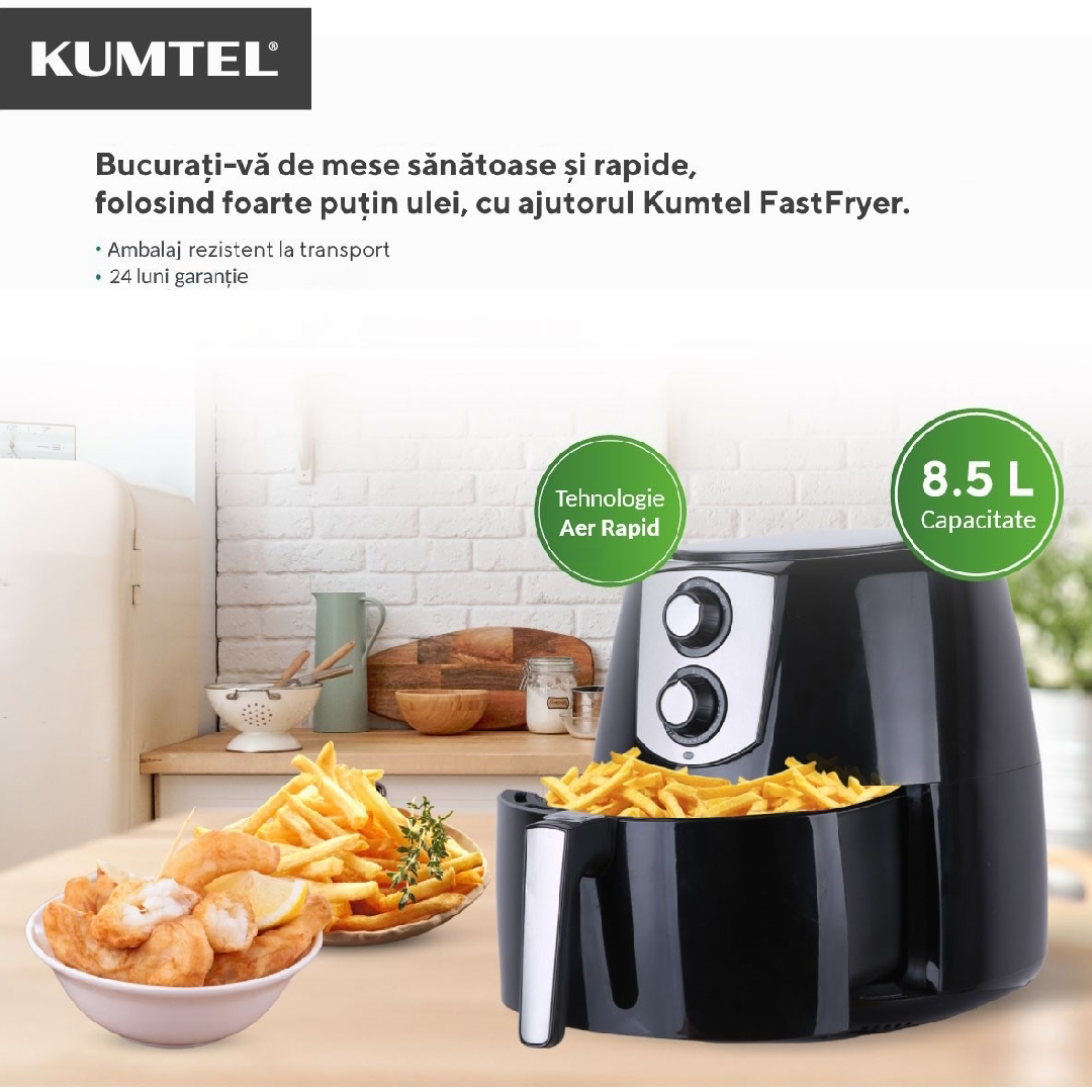 Friteuza Kumtel Fast Fryer 8.5l 1800W + Un Set Profesional De Cutite Cadou