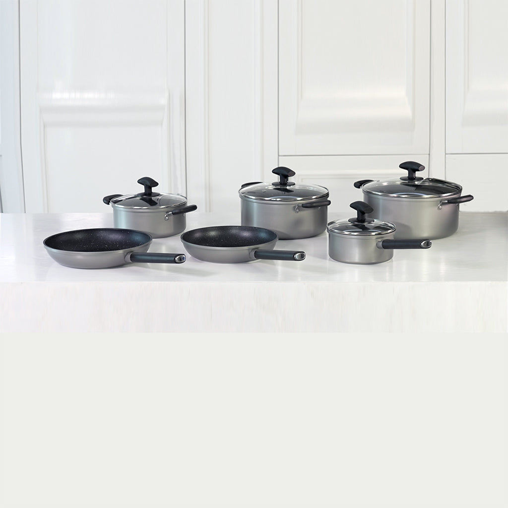 Set Complet de Vase de Gătit din Metal de Înaltă Calitate cu Strat de Marmură Antiaderent
