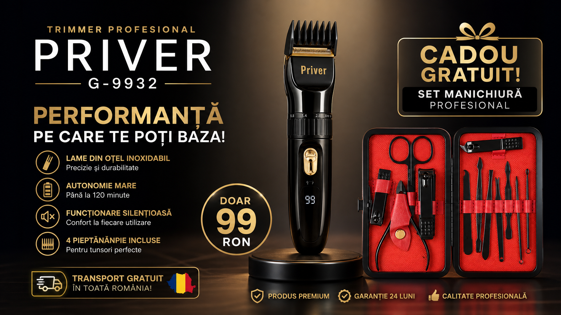 Mașină de tuns profesională PRIVER G-9932  Putere, precizie și confort într-un singur dispozitiv
