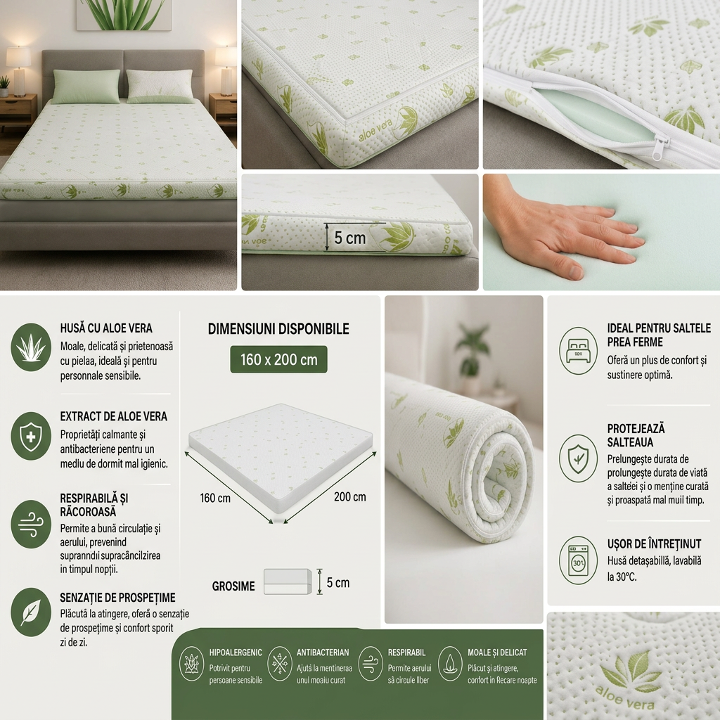 Topper Aloe Vera  Confort premium pentru somnul tău 160x200