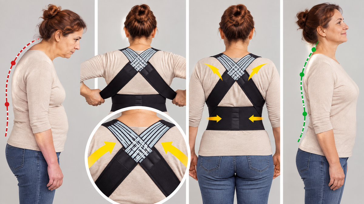 Corset Corector de Postură pentru Spate  Design în X, Bretele Reglabile, Suport Lombar, Material Respirabil
