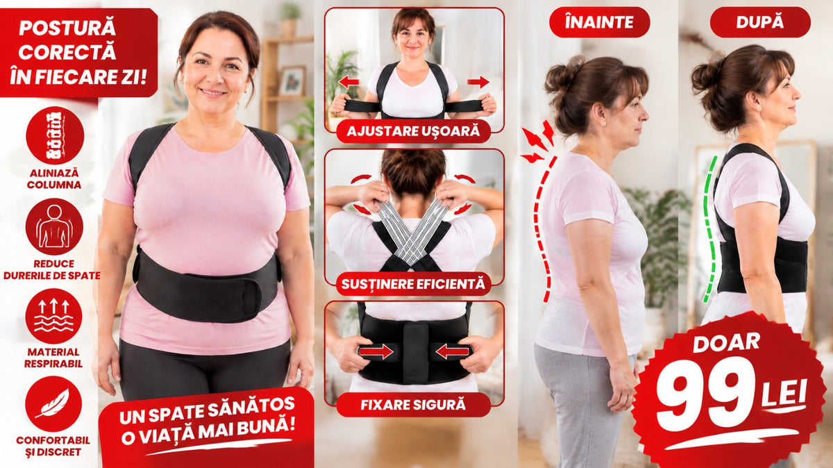 Corset Corector de Postură pentru Spate  Design în X, Bretele Reglabile, Suport Lombar, Material Respirabil
