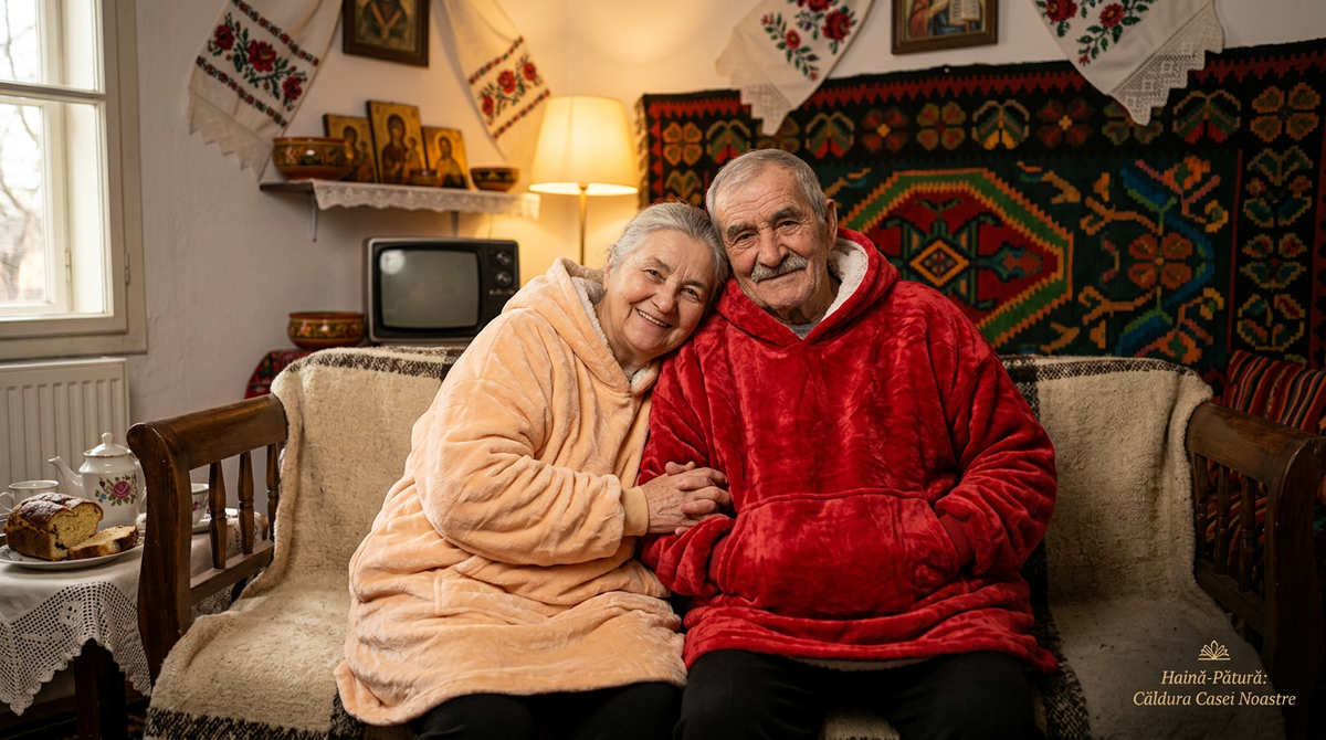 Hanorac Pătură Oversize cu Glugă și Buzunar  Material Pufos, Model Inimi, Bej
