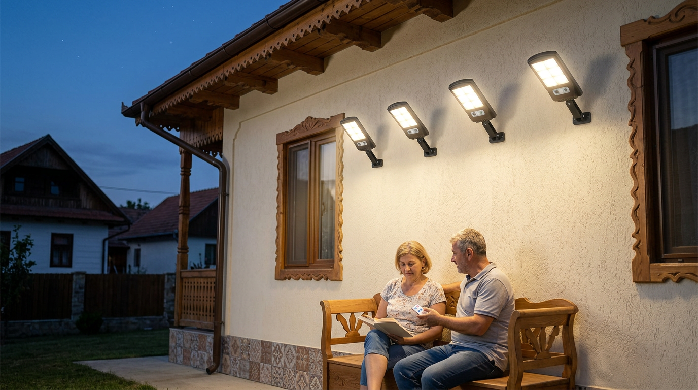 Pachet 2+1 Gratuit  Lampă Solară LED cu Panou Solar Separat, Telecomandă și Senzor de Mișcare