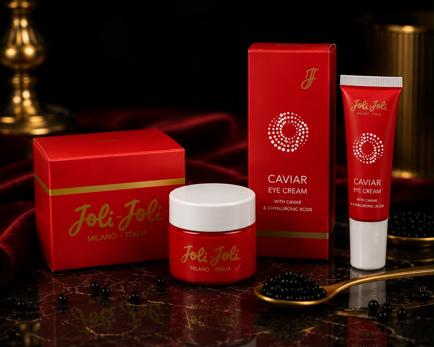 Set Îngrijire Facială Joli Joli Red Caviar Cremă de Zi 50 ml + Cremă Contur Ochi 30 ml cu Extract de Caviar și 3 Tipuri de Acid Hialuronic