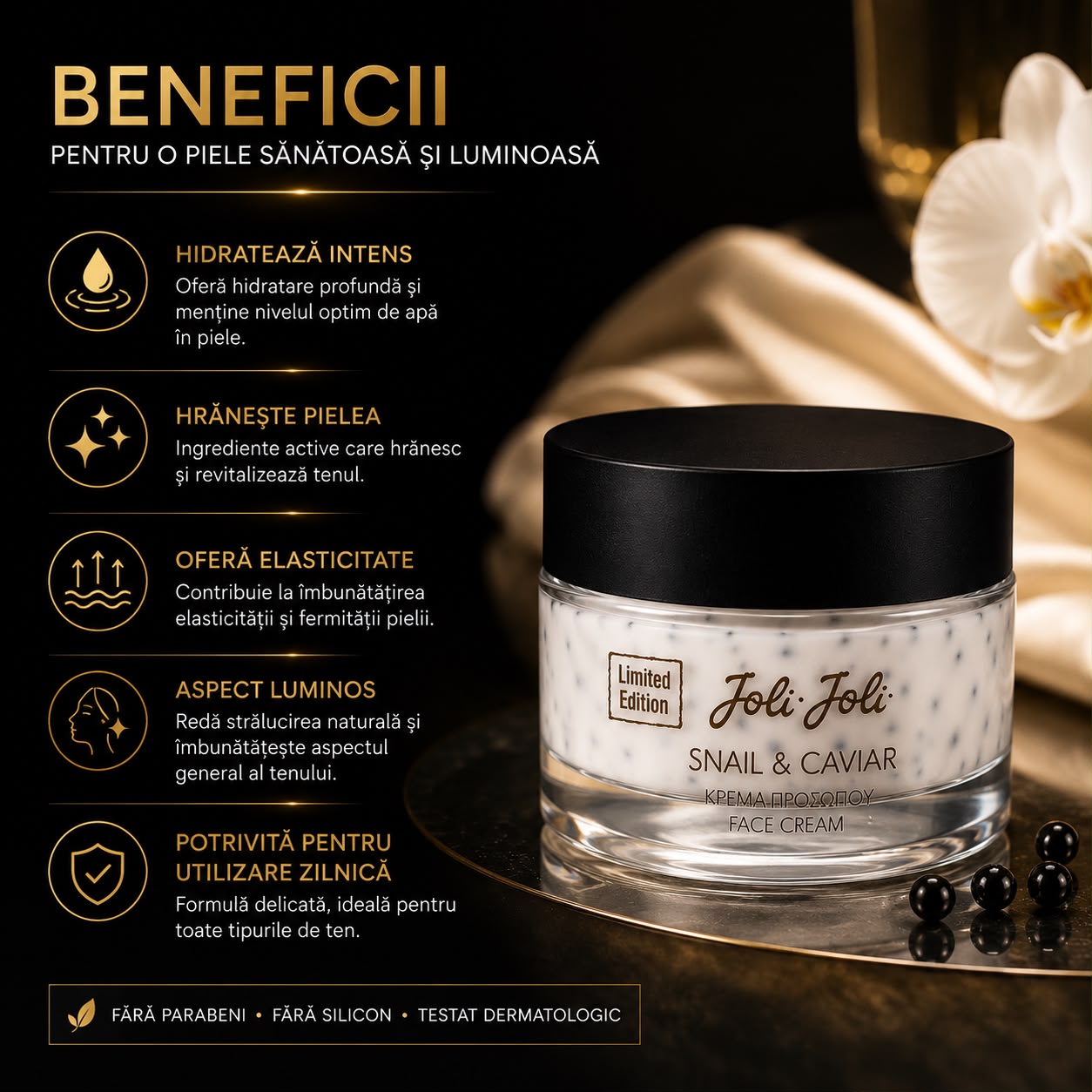 Cremă de Față Joli Joli Black Caviar Premium, 50 ml  Hidratare Intensă și Îngrijire pentru un Ten Luminos