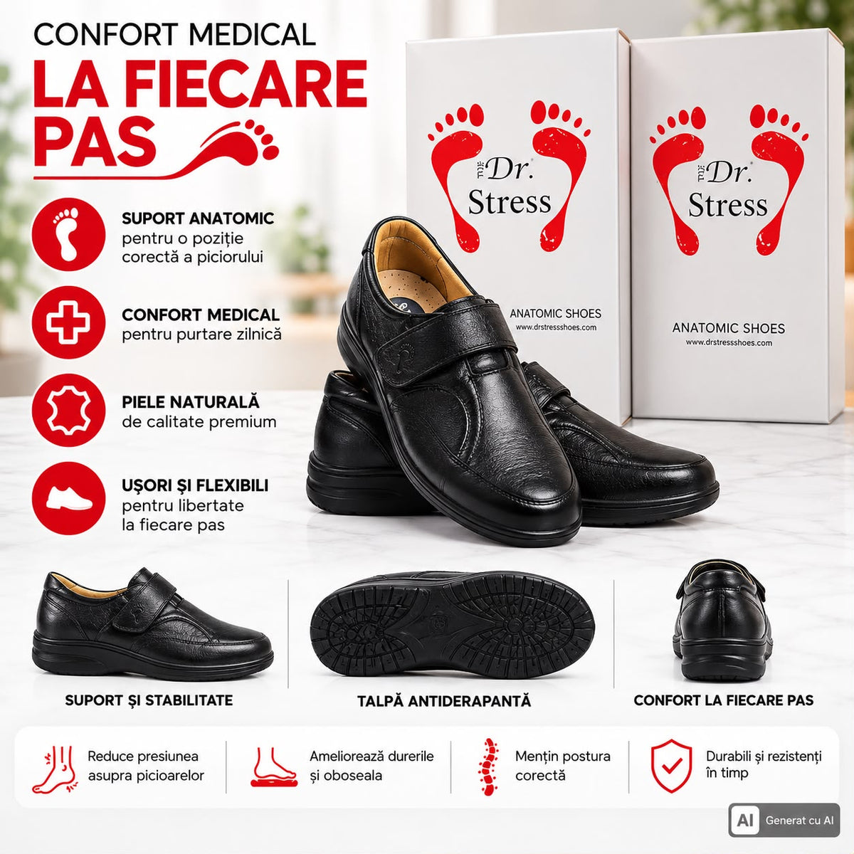 Pantofi Anatomici pentru Diabetici Dr. Stress  Confort și Protecție la Fiecare Pas Numar 38