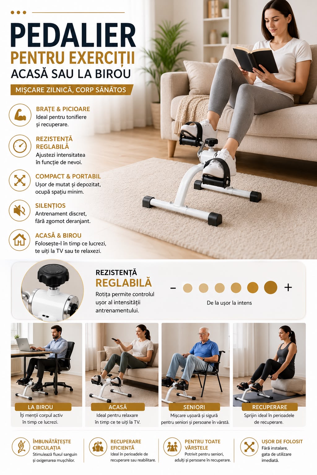 Pedalier pentru Exerciții  Mișcare și Recuperare din Confortul Casei