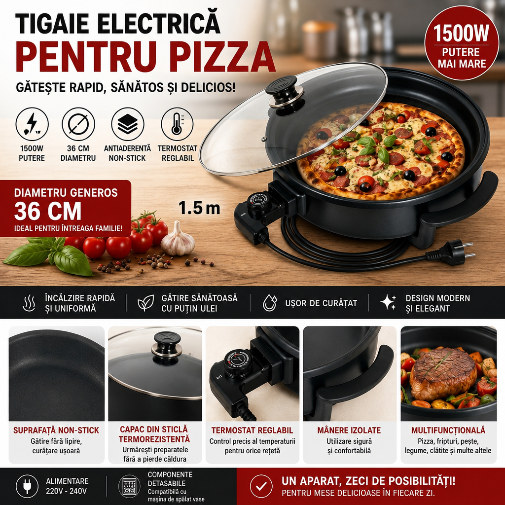 Oala electrică rotundă pentru gătit pentru pizza grill sarmael orez