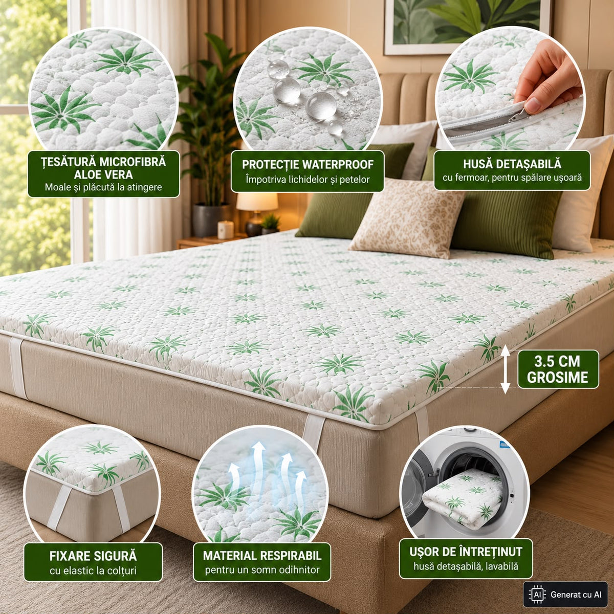 Topper Aloe Vera Fresh Waterproof  Confort și Protecție pentru un Somn Odihnitor ✨ 140-200
