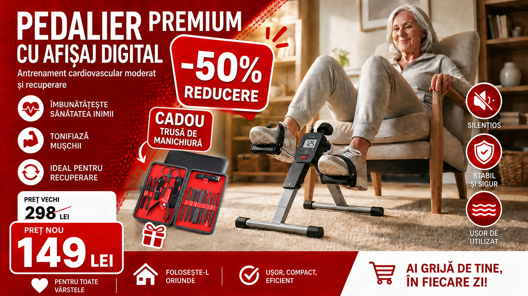 PedalFlex™ – Mișcare ușoară, direct din confortul casei