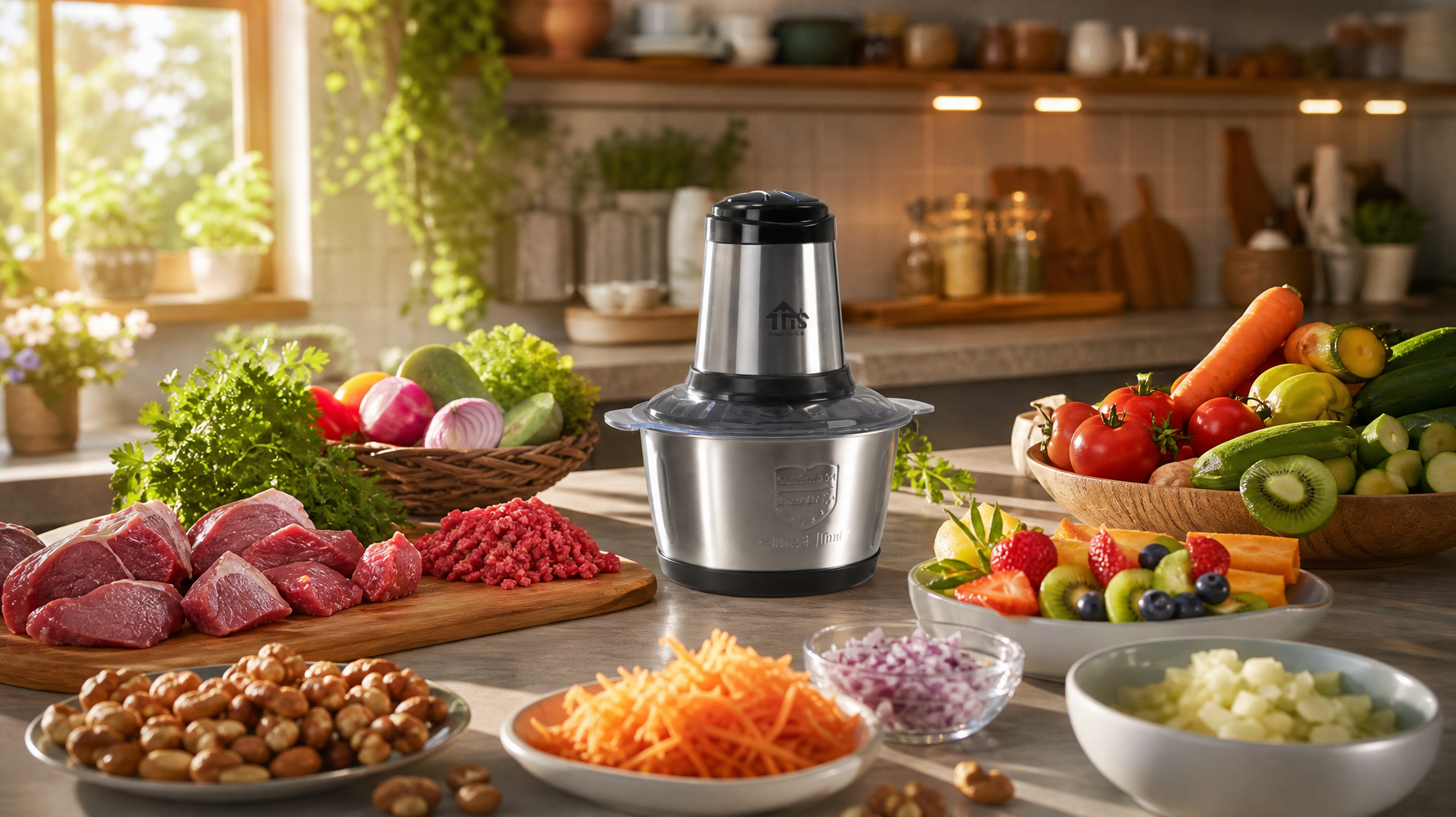 Tocător Electric TNS Home Meat Max, Bol Inox 304, 2 L, Putere Mare, 4 Lame din Inox