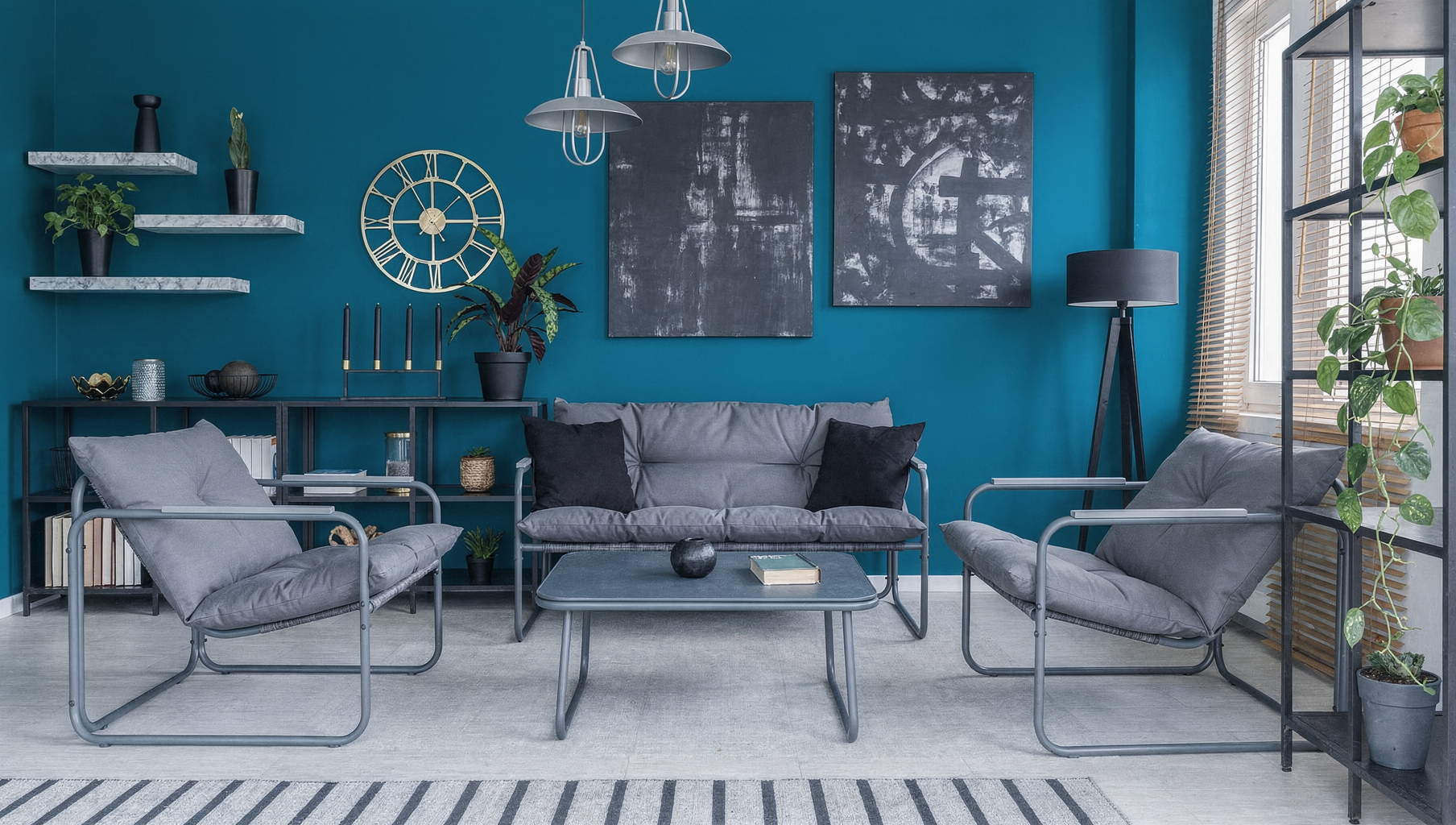 Set mobilier grădină 4 piese – canapea 2 locuri, 2 fotolii și masă cu sticlă securizată GRI INCHIS