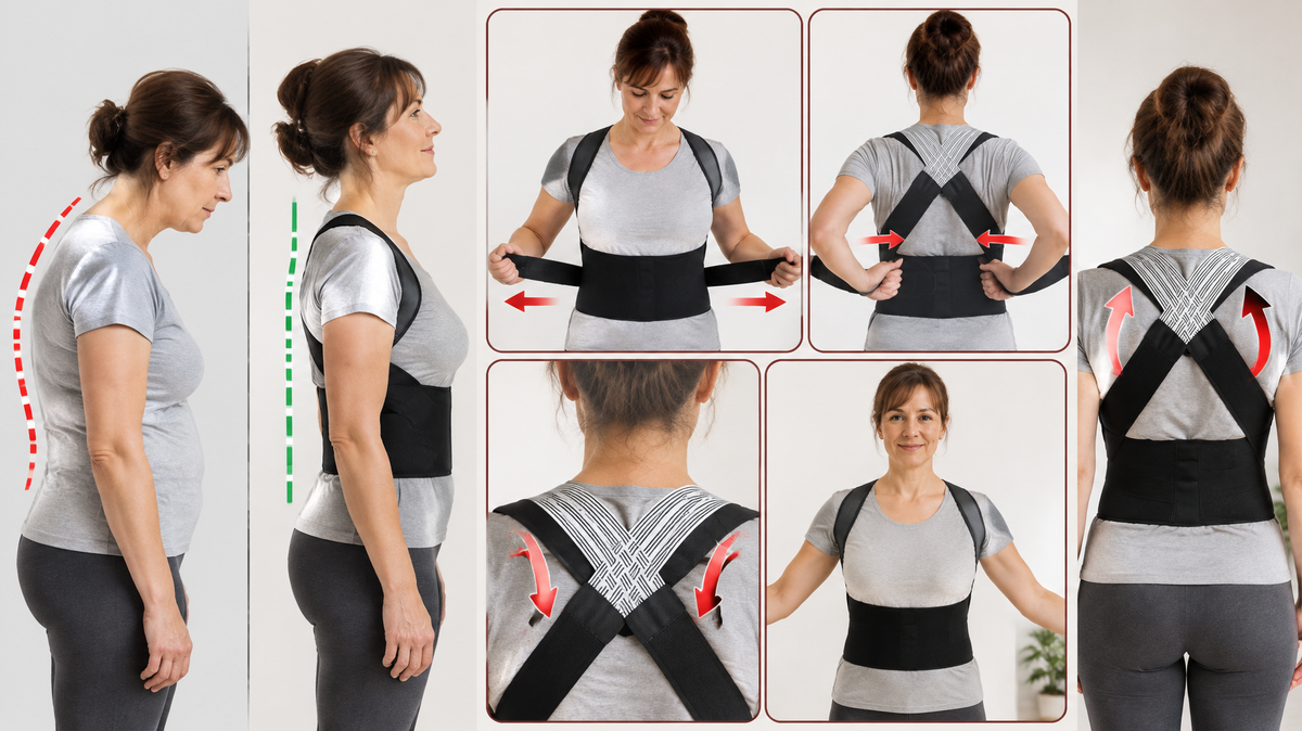 Corset Corector de Postură pentru Spate  Design în X, Bretele Reglabile, Suport Lombar, Material Respirabil