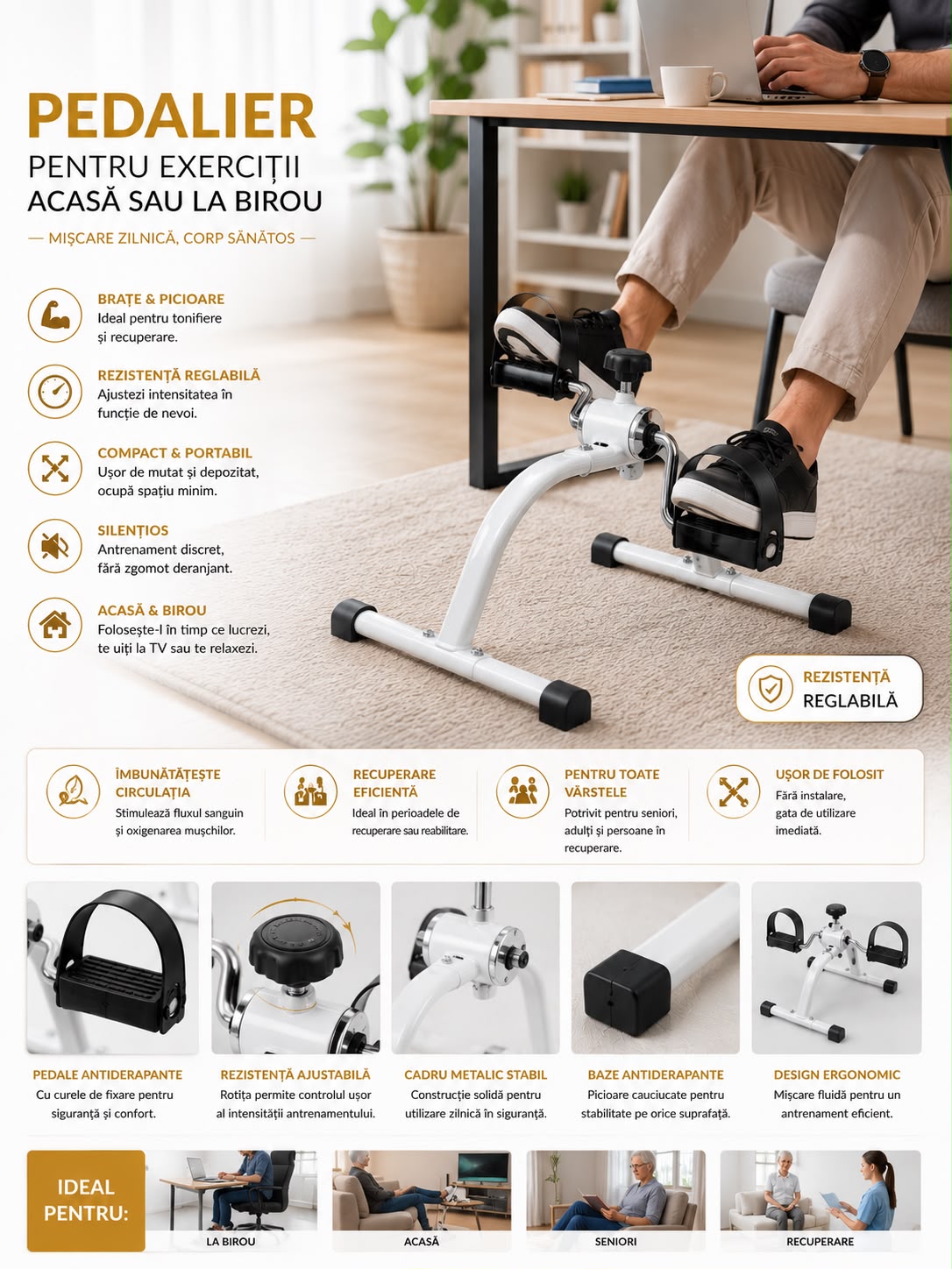 Pedalier pentru Exerciții  Mișcare și Recuperare din Confortul Casei