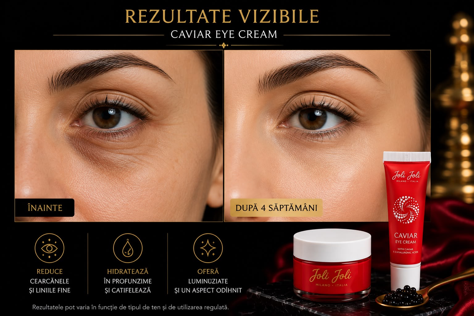 Set Îngrijire Facială Joli Joli Red Caviar Cremă de Zi 50 ml + Cremă Contur Ochi 30 ml cu Extract de Caviar și 3 Tipuri de Acid Hialuronic