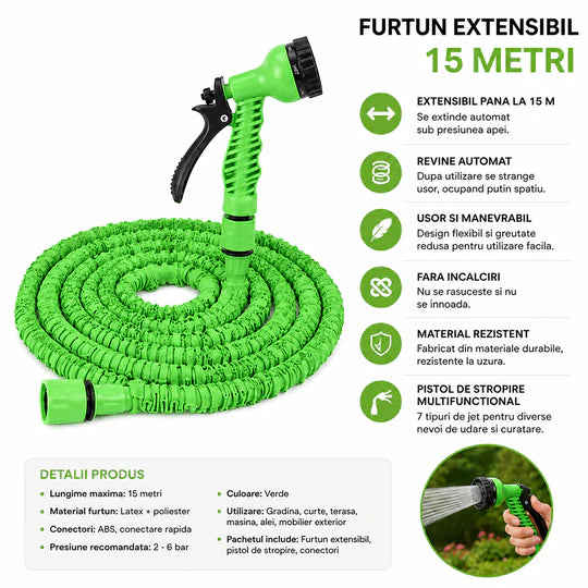Pachet Plasă Magnetică Anti-Insecte 200x100 cm + Furtun Extensibil 15 m cu Pistol de Stropire Multifuncțional –Home Collection