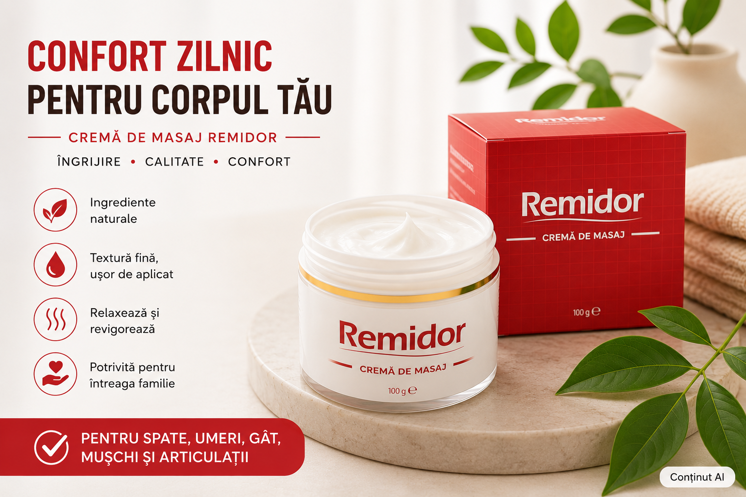 Remidor Cremă de Masaj 100 g Îngrijire și Masaj pentru Zone Solicitate, Articulații și Mușchi