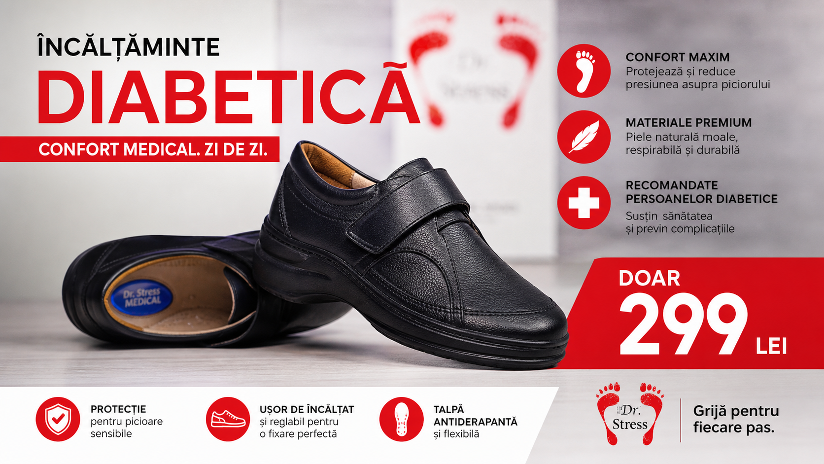 Pantofi Anatomici pentru Diabetici Dr. Stress  Confort și Protecție la Fiecare Pas Numar 38