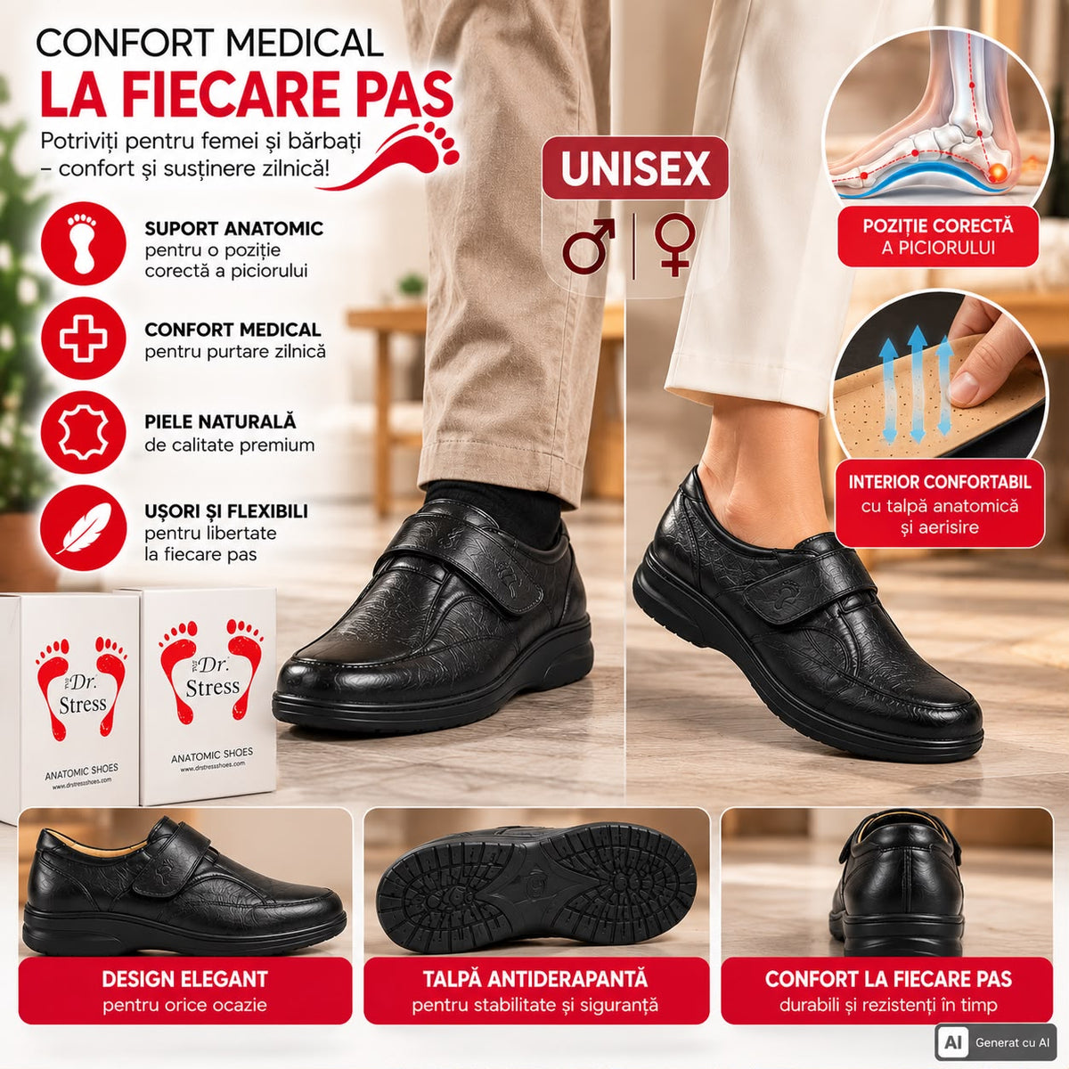 Pantofi Anatomici pentru Diabetici Dr. Stress Confort și Protecție la Fiecare Pas Numar 44