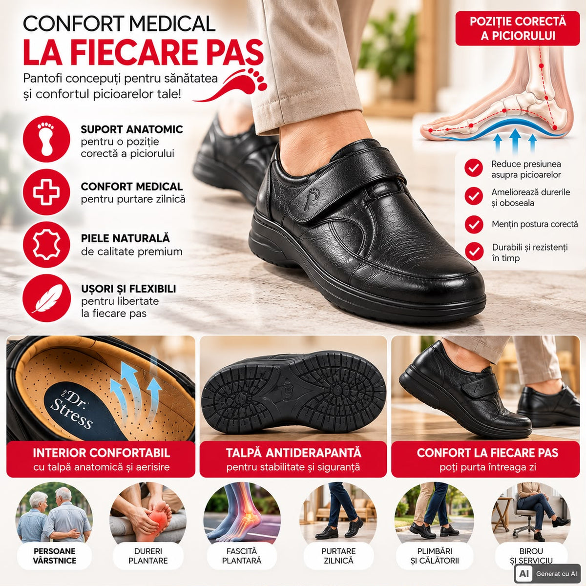 Pantofi Anatomici pentru Diabetici Dr. Stress  Confort și Protecție la Fiecare Pas Numar 38