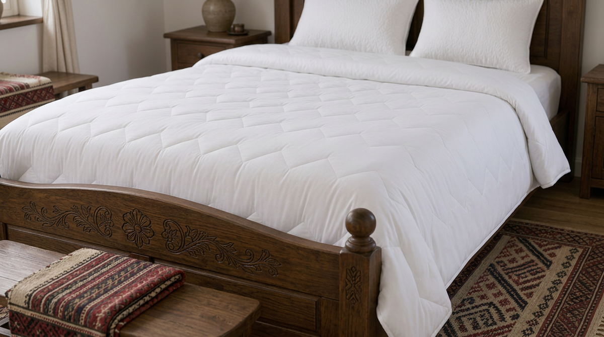 Set Cuvertură Matlasată 200×215 cm + 2 Perne 50×70 cm + CADOU 2 Prosoape 100% Bumbac 40×60 cm – 5 Piese, Alb
