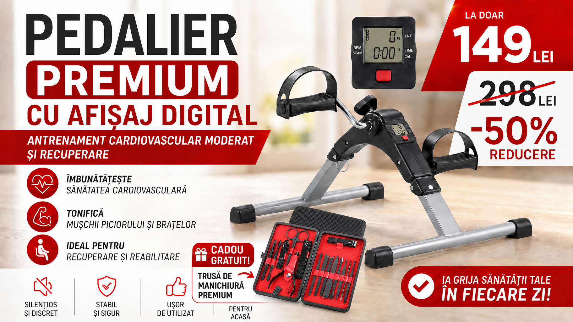 PedalFlex™ – Mișcare ușoară, direct din confortul casei