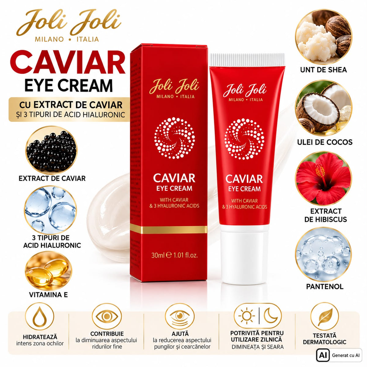 Joli Joli Caviar Eye Cream 30 ml  Cremă Contur Ochi cu Extract de Caviar și 3 Tipuri de Acid Hialuronic