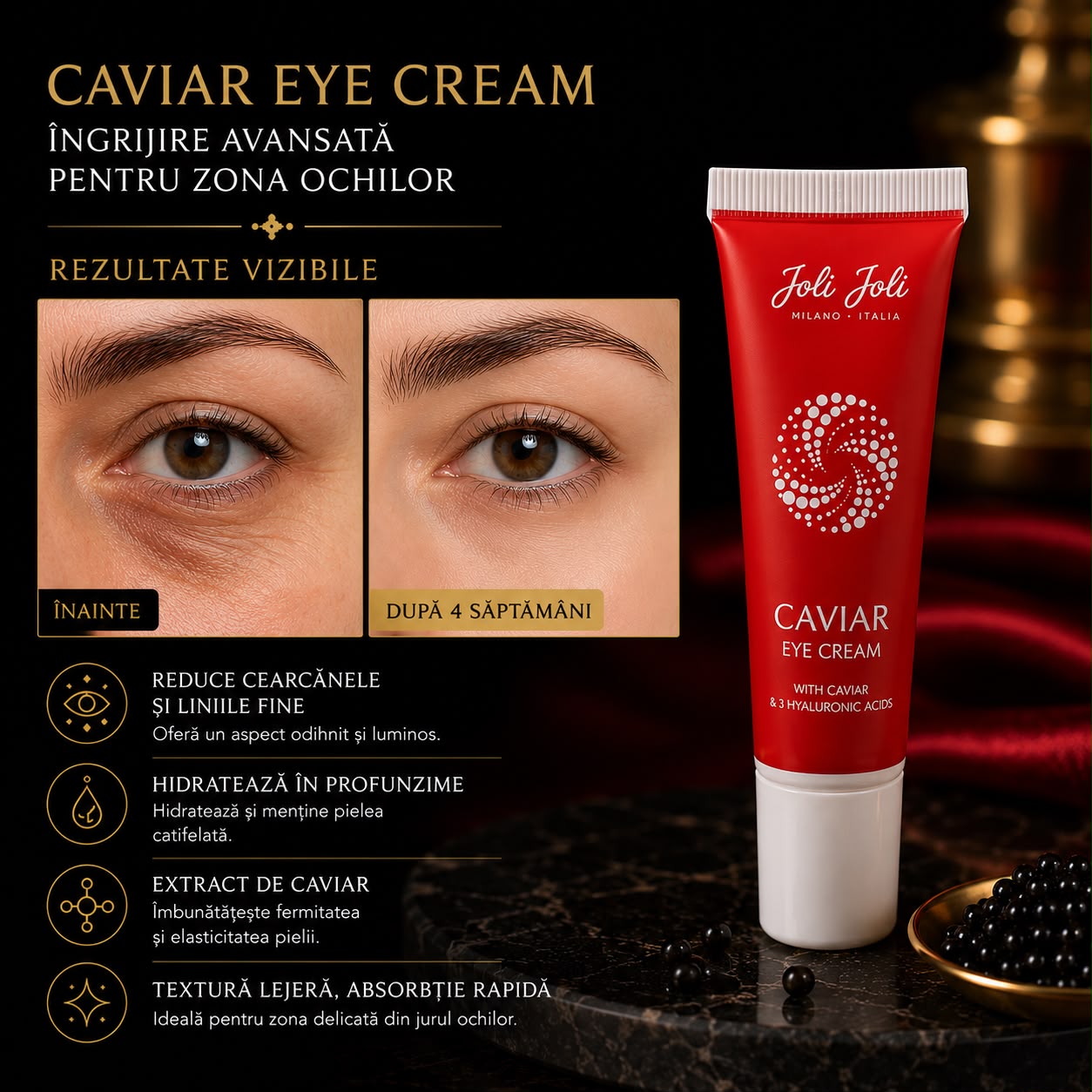 Joli Joli Caviar Eye Cream 30 ml  Cremă Contur Ochi cu Extract de Caviar și 3 Tipuri de Acid Hialuronic