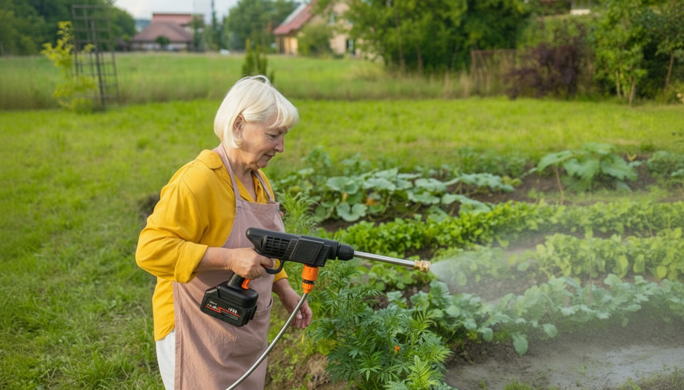 Aparat de spălat cu presiune portabil 48V – fără fir, cu 2 baterii + furtun 5m | Curățenie rapidă oriunde