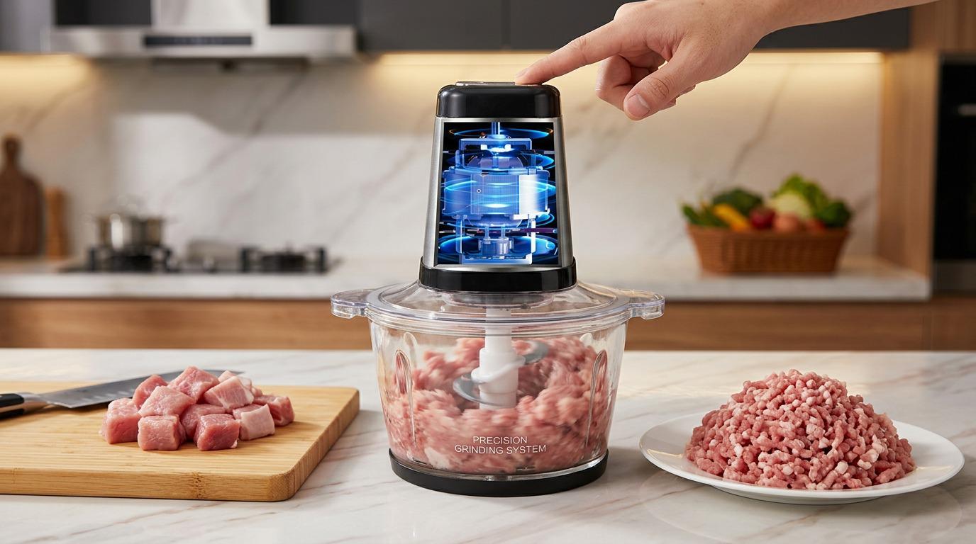 Tocător Electric Profesional Cheffinger XL – Putere și eficiență în bucătăria ta + 4 accesorii bambus cadou