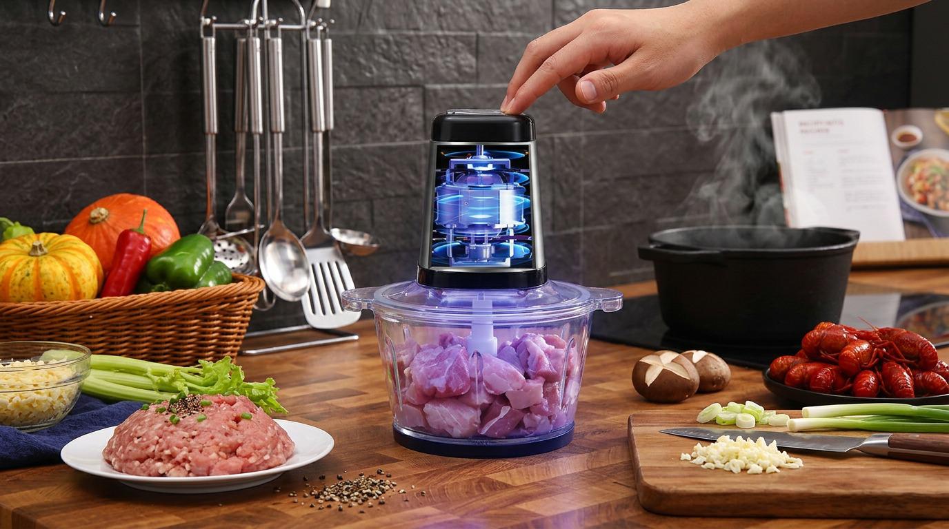 Tocător Electric Profesional Cheffinger XL – Putere și eficiență în bucătăria ta + 4 accesorii bambus cadou