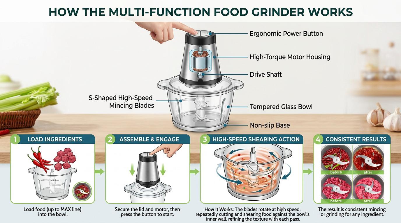 Tocător Electric Profesional Cheffinger XL – Putere și eficiență în bucătăria ta + 4 accesorii bambus cadou