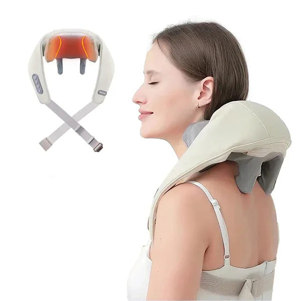 Aparat de Masaj Cervical și Umeri cu Funcție de Încălzire, 3 Moduri de Masaj, 3 Niveluri de Intensitate, Deep Tissue Shiatsu, Acumulator Reîncărcabil USB, pentru Gât, Umeri, Spate, Talie și Picioare