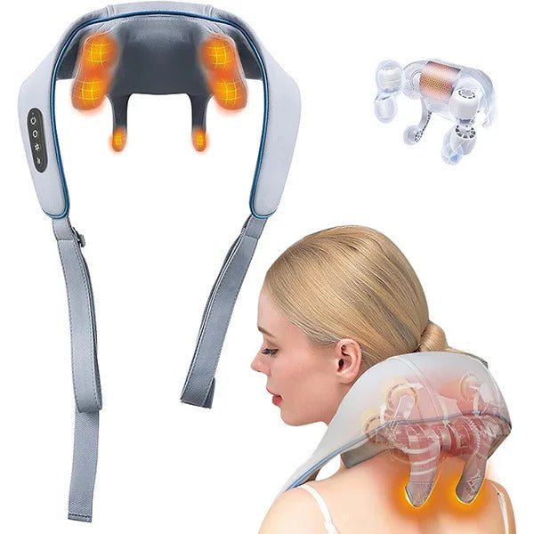 Aparat de Masaj Cervical și Umeri cu Funcție de Încălzire, 3 Moduri de Masaj, 3 Niveluri de Intensitate, Deep Tissue Shiatsu, Acumulator Reîncărcabil USB, pentru Gât, Umeri, Spate, Talie și Picioare
