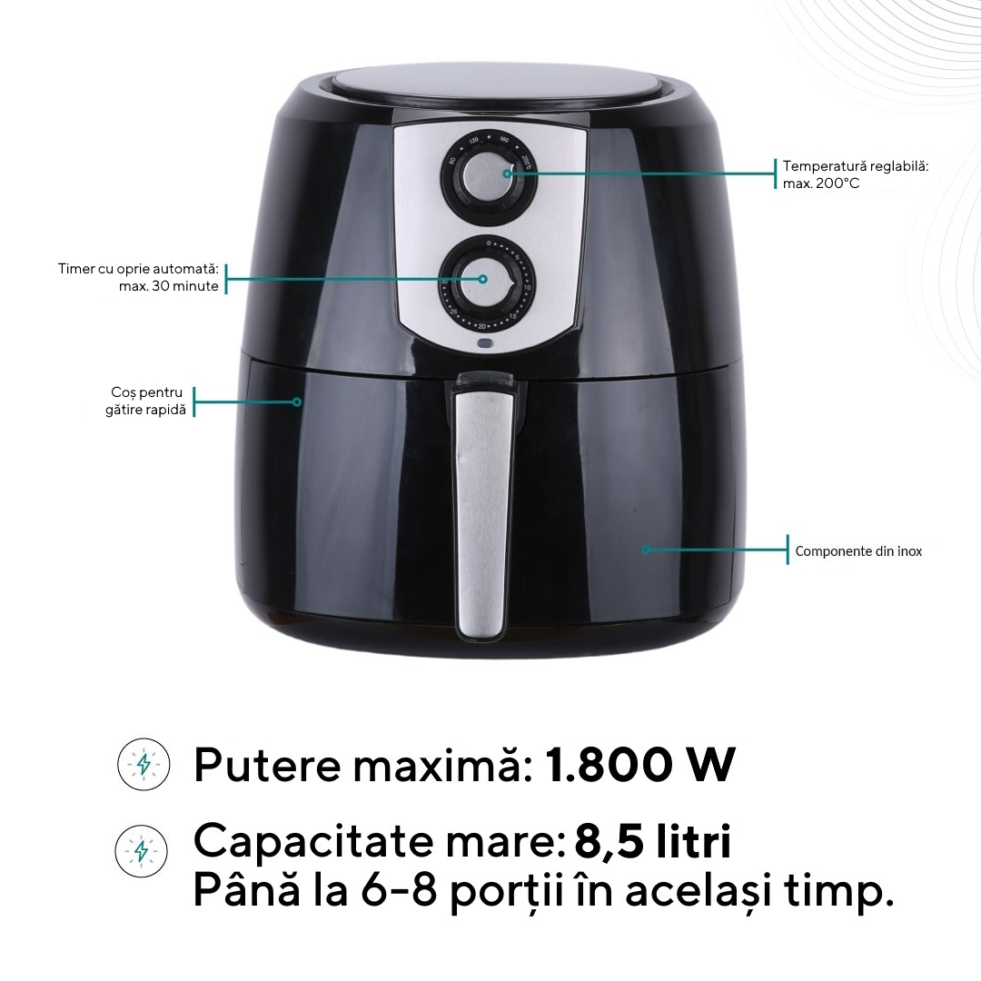 Friteuza Kumtel Fast Fryer 8.5l 1800W + Un Set Profesional De Cutite Cadou