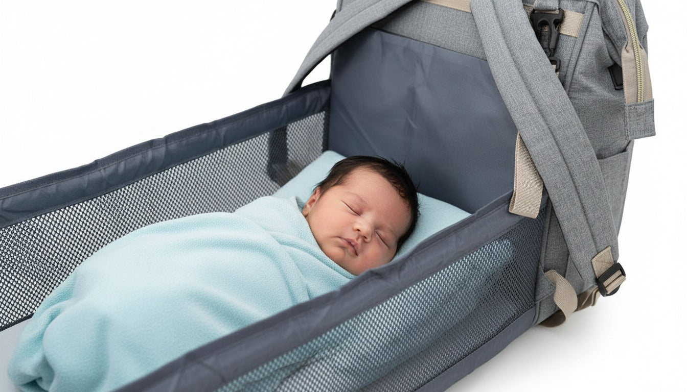 Rucsac tip pătuț – Geantă multifuncțională pentru mămici și bebeluși, geantă de maternitate, gri