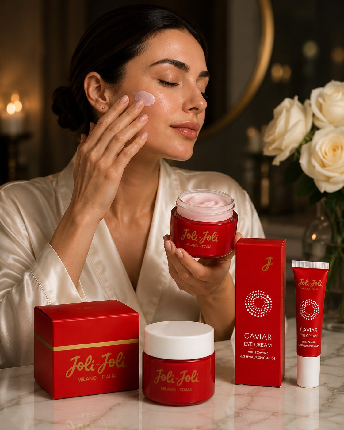 Set Îngrijire Facială Joli Joli Red Caviar Cremă de Zi 50 ml + Cremă Contur Ochi 30 ml cu Extract de Caviar și 3 Tipuri de Acid Hialuronic