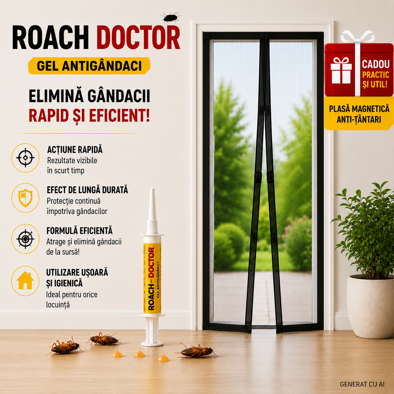 🪳 Doctor Roach Gel Anti-Gândaci + CADOU Plasă Magnetică Anti-Țânțari 🎁