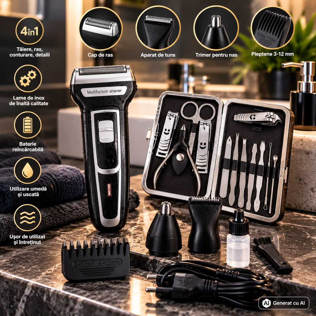 Aparat de Ras Electric Multifuncțional Geemy + Set de unghiere cadou