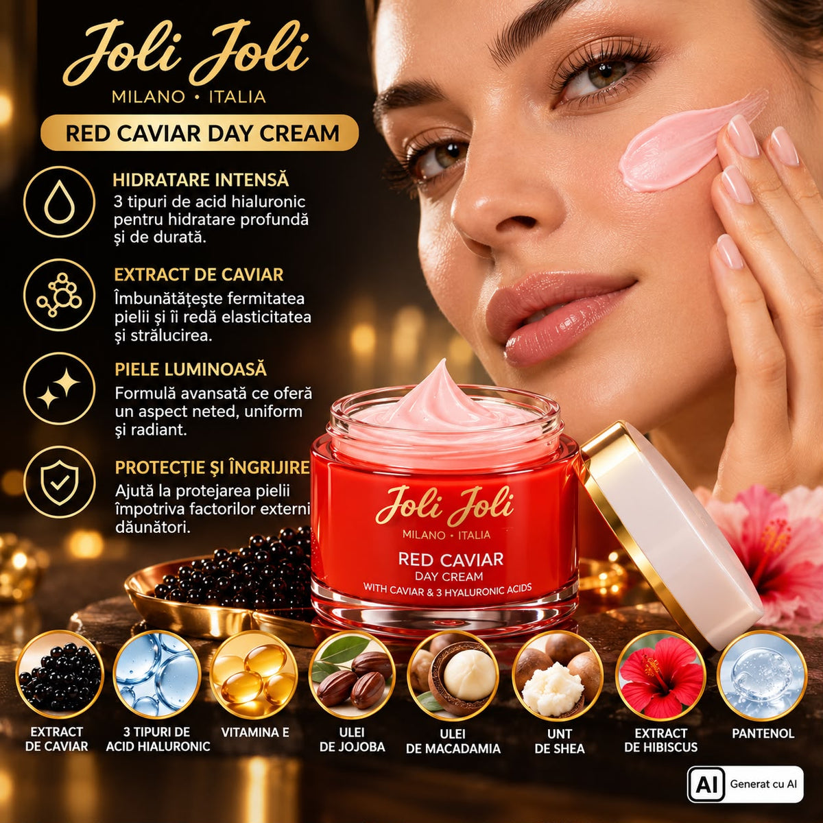 Joli Joli Red Caviar Day Cream 50 ml Cremă de Față cu Extract de Caviar și 3 Tipuri de Acid Hialuronic