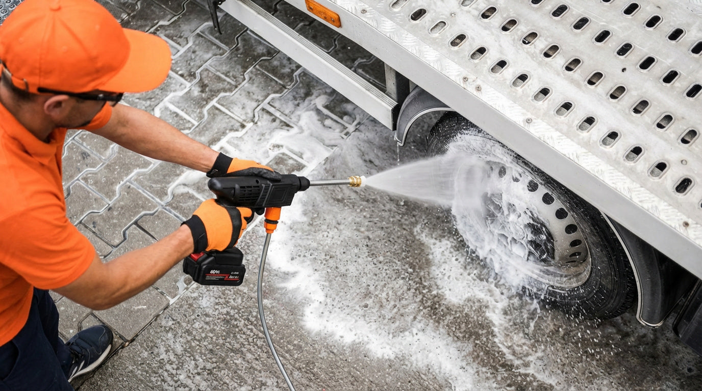 Aparat de spălat cu presiune portabil 48V – fără fir, cu 2 baterii + furtun 5m | Curățenie rapidă oriunde