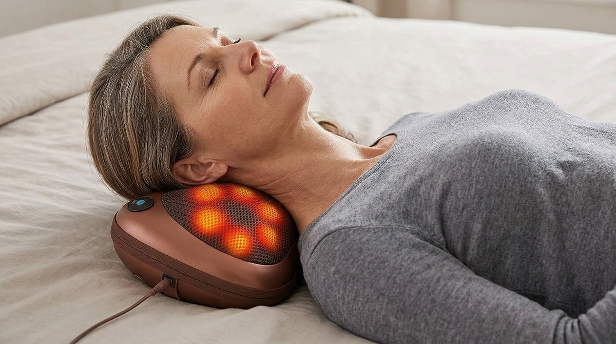 Pernă Electrică de Masaj pentru Gât, Spate și Umeri, Funcție de Încălzire, Masaj Shiatsu, Utilizare Acasă, Birou și Mașină, Adaptor Auto Inclus