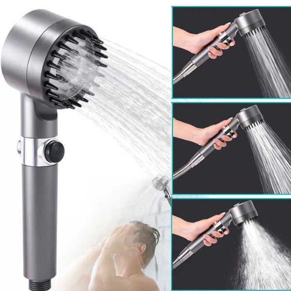 Set Cap de Duș cu Masaj pentru Scalp, 3 Moduri de Pulverizare, Buton STOP + Bandă SPA din Silicon și 3 Filtre Incluse