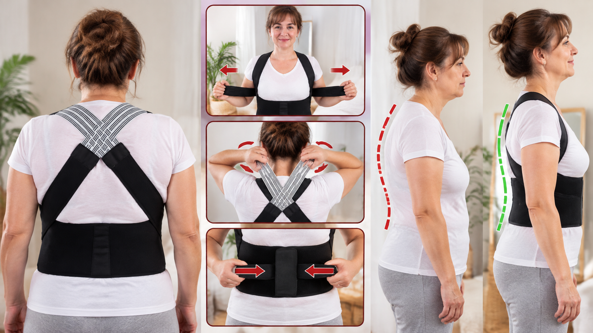 Corset Corector de Postură pentru Spate  Design în X, Bretele Reglabile, Suport Lombar, Material Respirabil