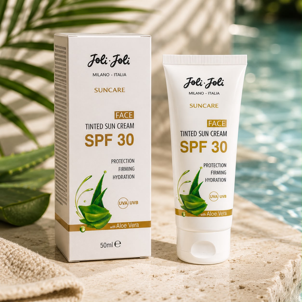 Cremă de Față Colorată cu Protecție Solară SPF 30 Joli Joli Milano Italia, Aloe Vera, Acid Hialuronic, Vitamina E, 50 ml