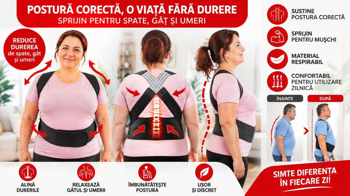 Corset Corector de Postură pentru Spate  Design în X, Bretele Reglabile, Suport Lombar, Material Respirabil