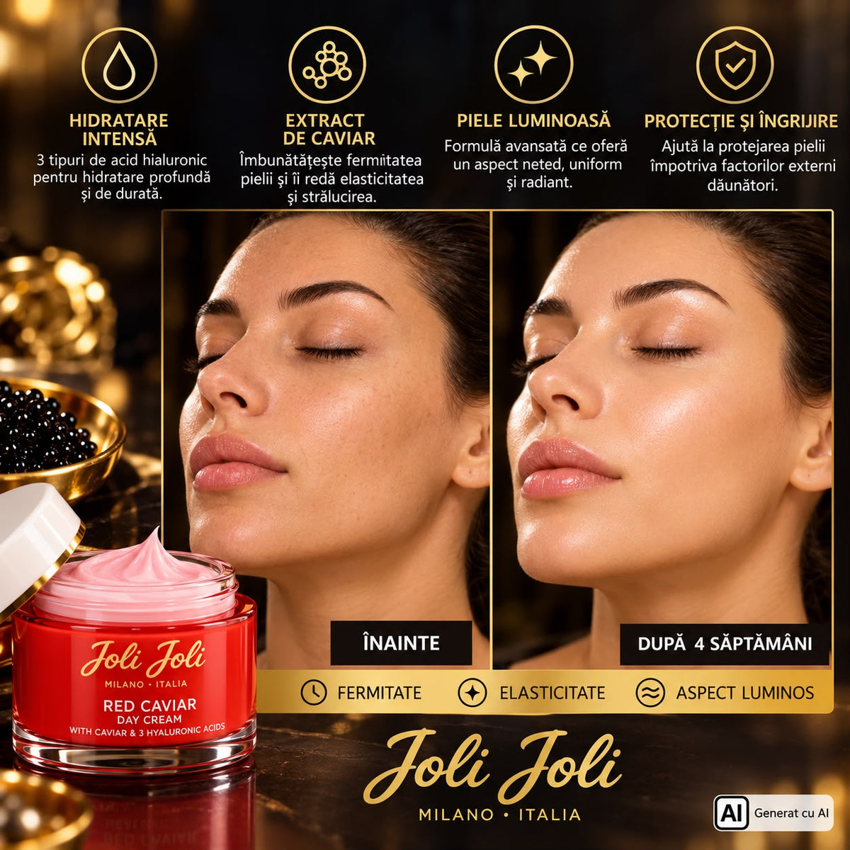 Joli Joli Red Caviar Day Cream 50 ml Cremă de Față cu Extract de Caviar și 3 Tipuri de Acid Hialuronic