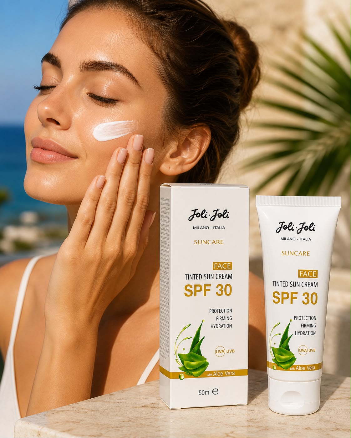 Cremă de Față Colorată cu Protecție Solară SPF 30 Joli Joli Milano Italia, Aloe Vera, Acid Hialuronic, Vitamina E, 50 ml