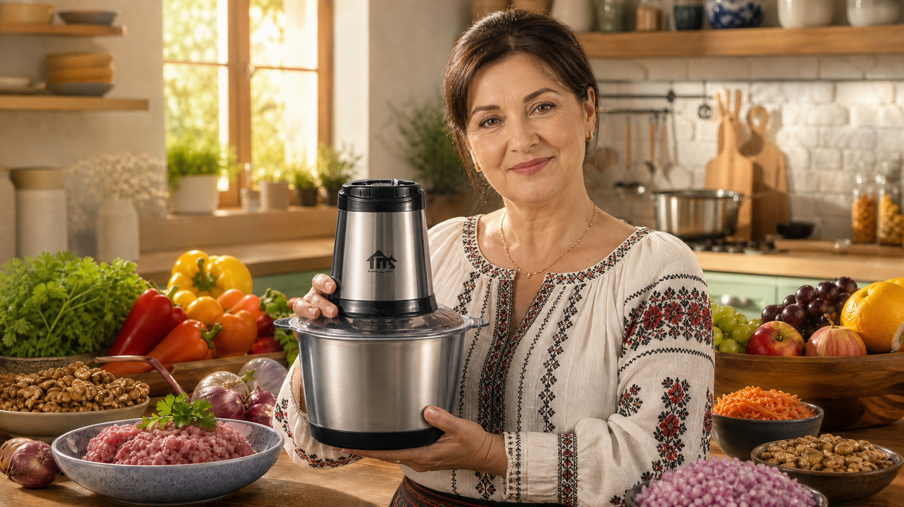 Tocător Electric TNS Home Meat Max, Bol Inox 304, 2 L, Putere Mare, 4 Lame din Inox